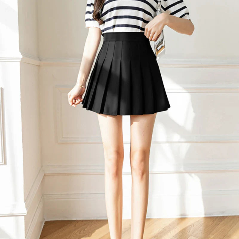 White Women Pleated Skirts Summer High Waist Zipper Girls Dancing JK Mini Skirts Black Fashion Student A Line Faldas 2023