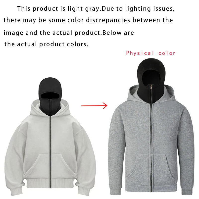 Sweatshirt with Hooded Face Mask Zipper DesignMen's Balaclava Zip Hoodie Winter Warm Casual Sports Jacket Outdoor Activities