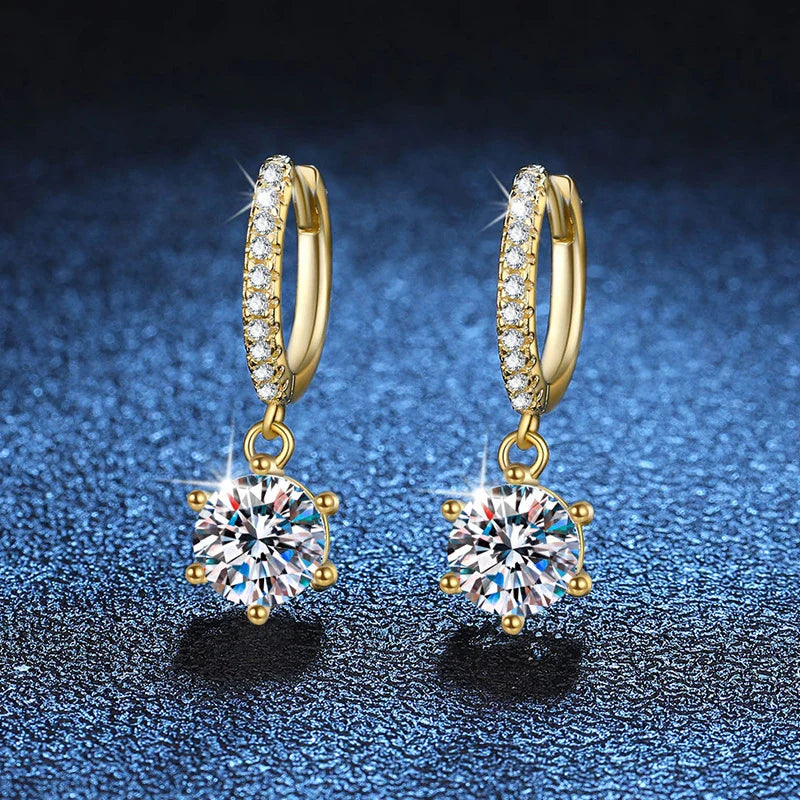 0.5ct 1ct Moissanite Drop Earrings S925 Sterling Silver with Gold Plated Wedding Jewelry With Certificate Hoop Earrings