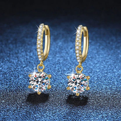 0.5ct 1ct Moissanite Drop Earrings S925 Sterling Silver with Gold Plated Wedding Jewelry With Certificate Hoop Earrings