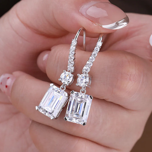 4.5carat Emerald Cut Moissanite Drop Earrings for Women 925 Sterling Silver Long Tassel Sparkling Diamond Hook Earring