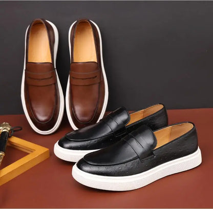 Fashion Men's Casual Shoes Snakeskin Grain Leather Men Retro British Style Loafers Monk Shoes Mens Slip-on Outdoor Driving Flats