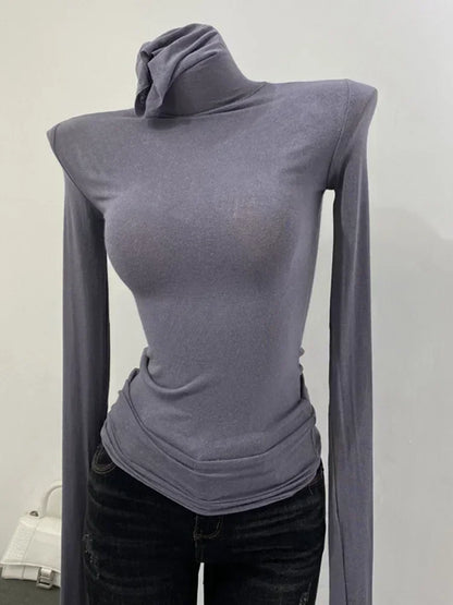 Slim High Quality Plain T Shirt Women Cotton Elastic Basic Female Tops Long Sleeve Sexy Thin T-shirt see through