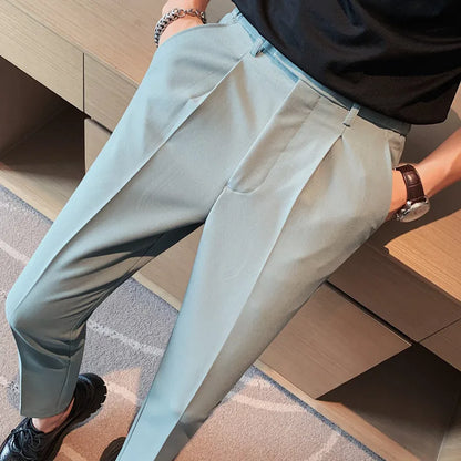 Men Slim British Style Suits Pants Business Casual Trousers Male Solid Fit Trousers High Quality Man Formal Wear Suit Pants 36