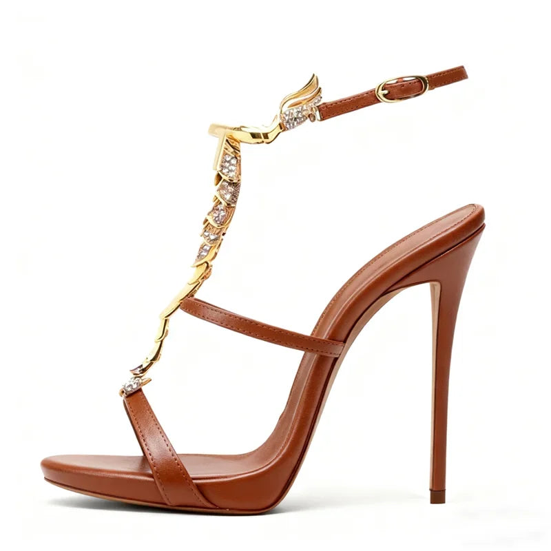 Shiny Crystal Rhinestone Gold Metal Decoration Pumps Sexy Pointed Toe Thin Heel New Arrvials Fashion Women Modern Shoes