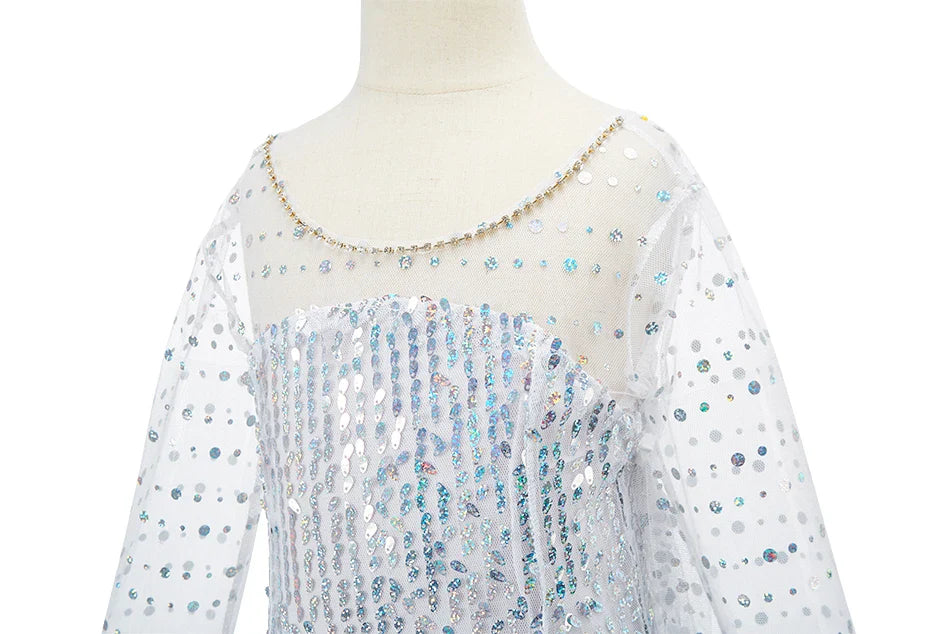 Children Elsa Cosplay Little Girls Princess Carnival Birthday Sequin Dress Kids Cinderella Performance Blue White Rose Red Dress