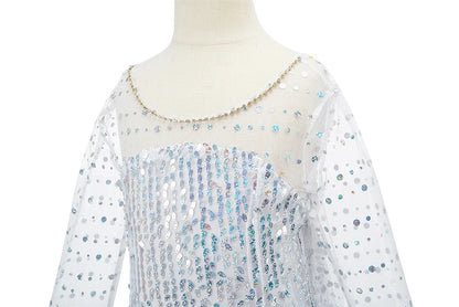 Children Elsa Cosplay Little Girls Princess Carnival Birthday Sequin Dress Kids Cinderella Performance Blue White Rose Red Dress