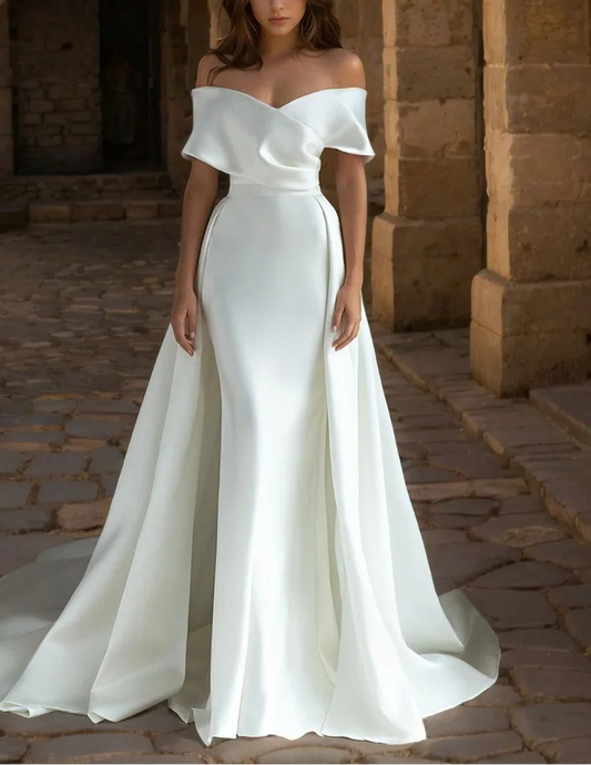 White Elegant Evening Dresses Off the Shoulder Backless Prom Dress Satin Mermaid Wedding Party Dress robe de bal Customized