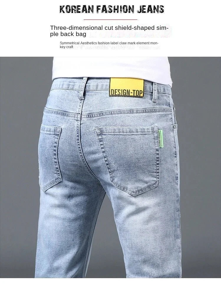 Luxury Summer Designer Korean Classic Streetwear Cowboy Pants for Men Fashionable and Comfortable Boyfriend Skinny Jeans Men