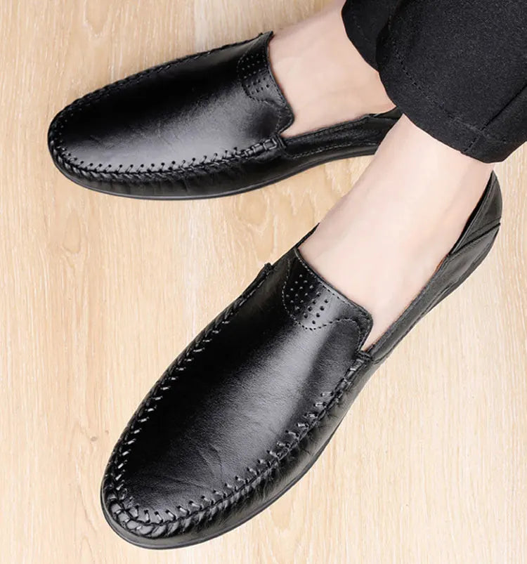 Men's Business Casual Shoes Leather Stitching Comfortable Breathable Rubber Bottom Second Layer Cowhide