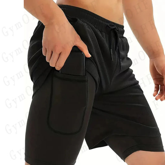 Funny Face 2 in 1 Shorts T Shirt Suits Men's Fitness Breathable Second Skin Compression Shirts Sets Gym Double Deck Shorts