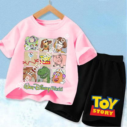 2026 Cute Toy Story Birthday Boy T-Shirt Set, Adorable Woody and Buzz Lightyear Design for Kids' Birthday Outfits