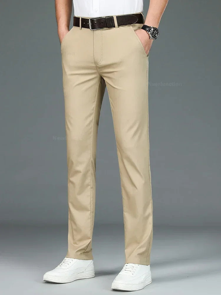 Summer New Men's Bamboo Fiber Slim Business Casual Pants Fashion Classic Breathable Designer Formal Long Trouser Male Clothing