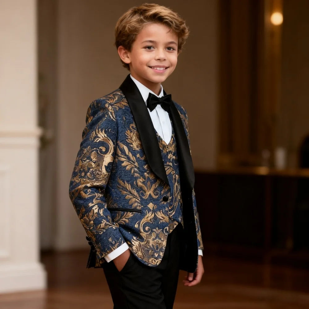 Hot Sale Stylish Suit For Boys Formal Banquet Graduation Coat Vest Pants Bow Tie Smart Quality School Performance Noble