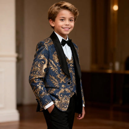 Hot Sale Stylish Suit For Boys Formal Banquet Graduation Coat Vest Pants Bow Tie Smart Quality School Performance Noble