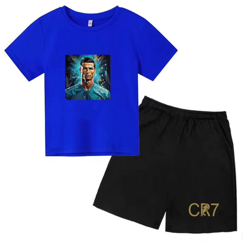 Summer Kids Ball Wear Creative Pattern Football Set T-shirt + Shorts Boys Girls 3-13 Years Old Sports Quick Drying T-shirt Set