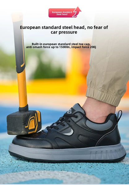 Men's Lightweight Casual Labor Protection Shoes Steel Toe Caps Anti Smashing Anti Piercing Wear-Resistant Work Footwear
