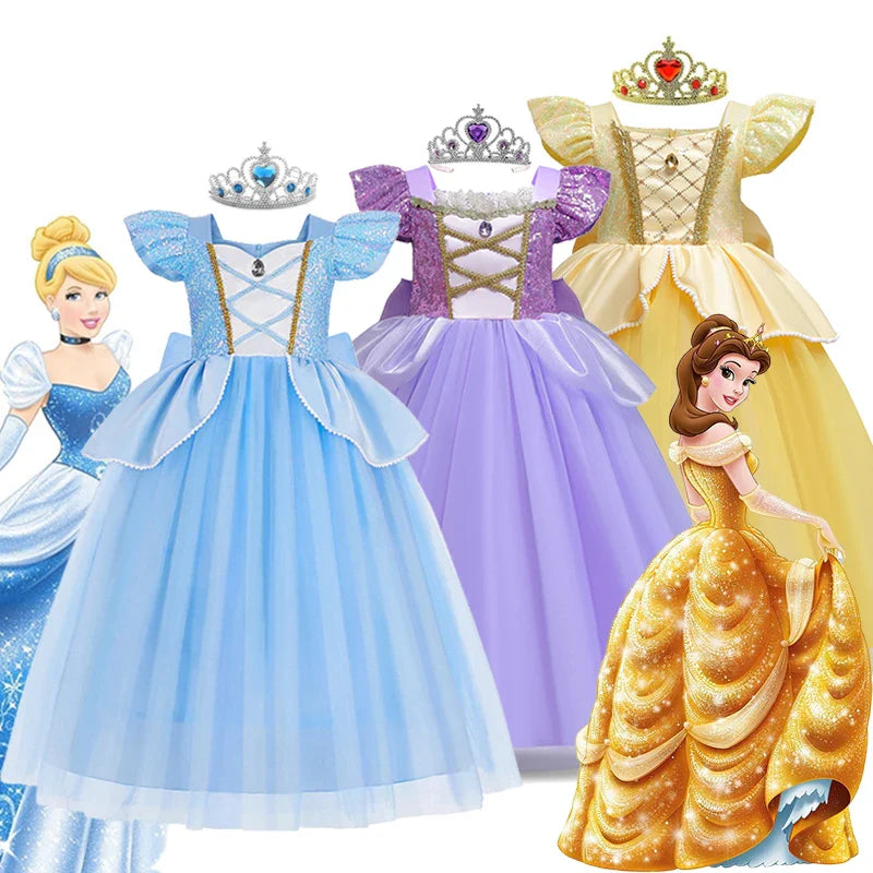 Cinderella Princess Ball Gown Fancy Birthday Rapunzel Belle Vestidos Party Dress Girls Costume Carnival Elegant Clothes