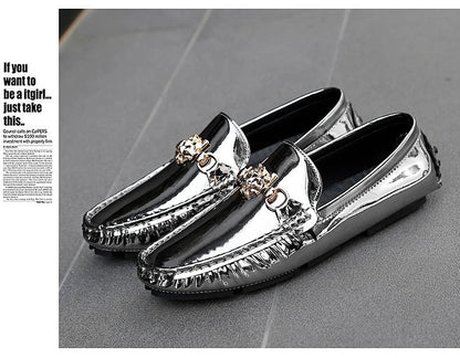 2025 Spring and Summer New Internet Celebrity Glossy Leather Peas Shoes Men's Large Size Slip-On Trendy Fashion Handmade Men's Shoes