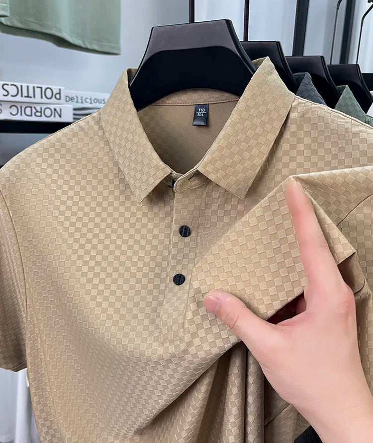 Seamless Polo Shirt - Short Sleeve Ice Silk Feel Nordic Style Soft & Comfortable Summer Wear Men's Golf Shirt