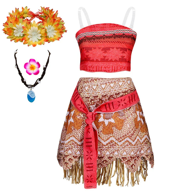 Movie Moana Girl Dress Halloween Cosplay Party Costume Princess Fancy Clothes Children Vaiana Outfit Dress