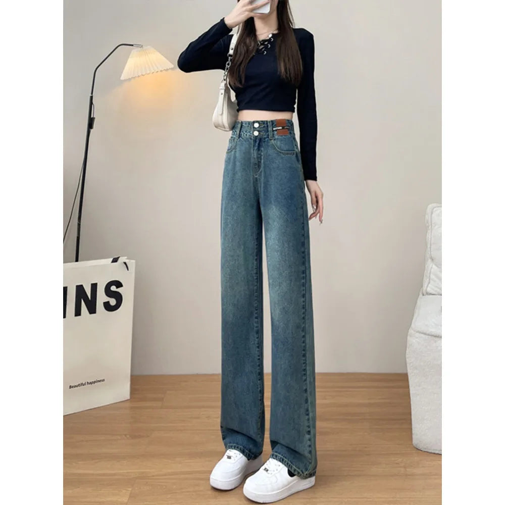 Calça Jeans Casual Lisa de Cintura Alta