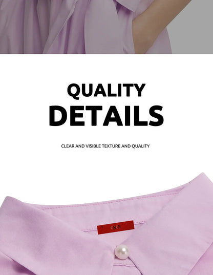 Women Dress Summer Office Lady Elegant Long Sleeve Solid Color Shirt Sundress Casual Loose Buttons Lace Up Dress