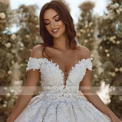 Flavinke Customized Women's Wedding Dresses Lace Applique Princess Bridal Gowns Formal Beach Party Ball Gown Vestidos De Novia