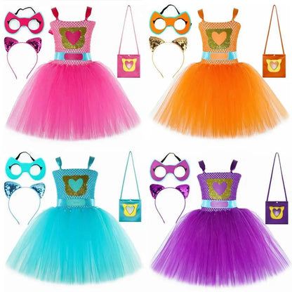 Super Kitty Costumes for Girls Super Cat Tutu Dress for Kids Christmas Halloween Outfits Children Animal Clothes with Eyes Patch