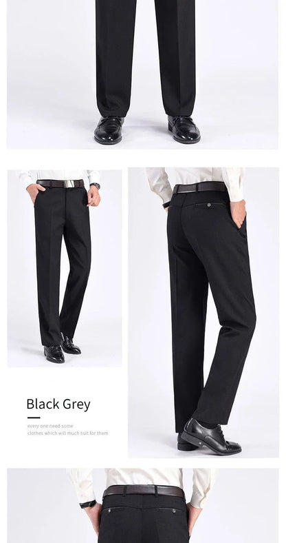 Men's Business Casual Pants Lightweight Summer Thin Autumn Thick Gentle Trousers Male Brand Fashion Suit Pant Solid Black Grey