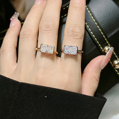 Vintage style broken ice cut 925 silver ring 7 * 11 high carbon diamond cube candy INS diamond ring light luxury gift