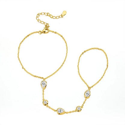 Dainty All Pear Round Cut Moissanite Finger Chain Bracelets Women 14-20cm Wrist Size Adjustable s925 Silver Hand Jewelry