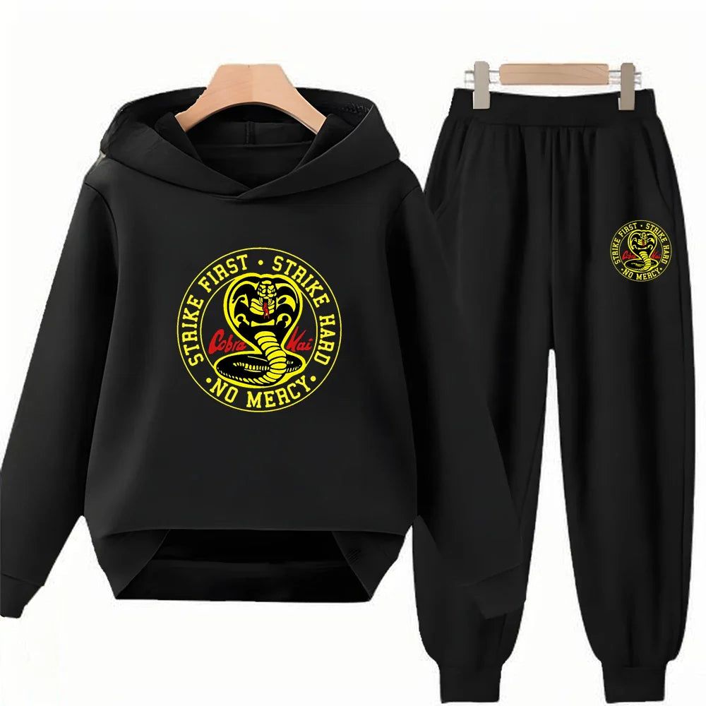 Children's Hoodie+Pants black Children cobra stamp Coat Boys Girls Hoodie Tops Leisure Sweatshirr Toddler 3-12 Year Clothing
