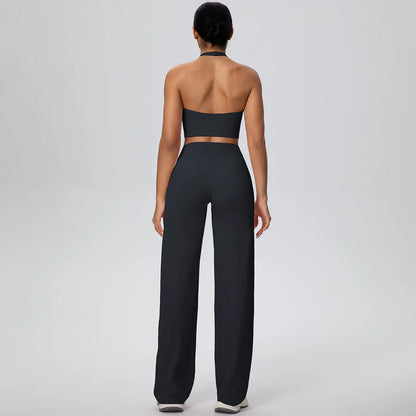 2Pieces Breathable Summer Workout Top Pants Yoga Set Yoga Underwear With Chest Pad Quick Drying Push Up Pencil Pants Yoga Set