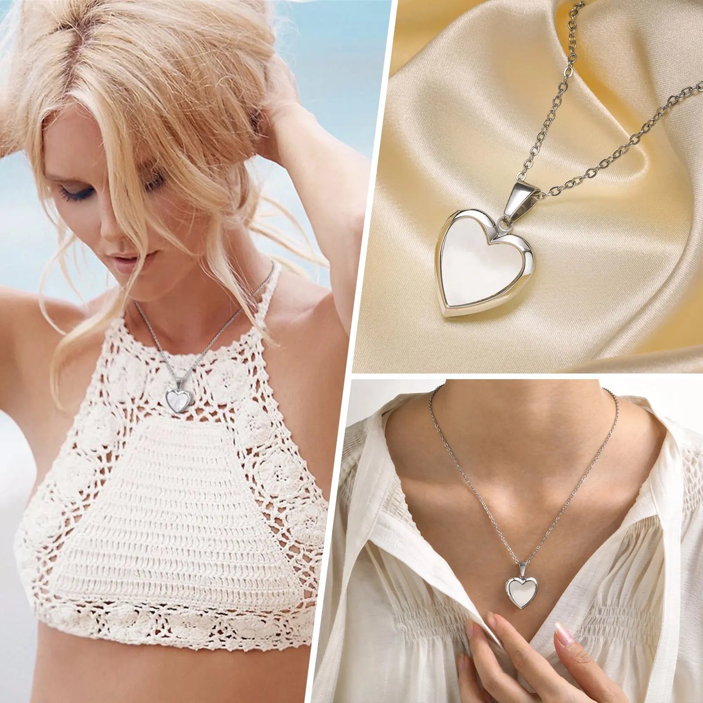 Women Locket Necklaces, Openable Heart Pendants, Stainless Steel Shell Photo Frame Necklace