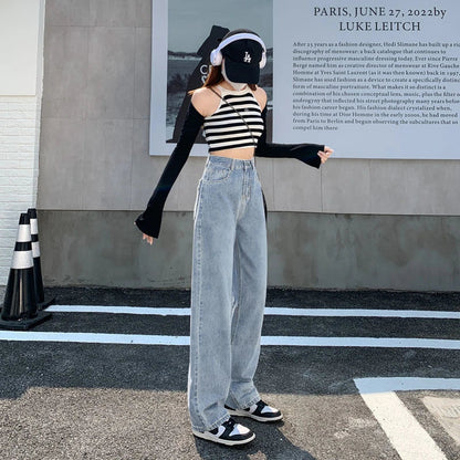 Calça Jeans Branca Feminina de Cintura Alta Jeans Branca Y2k Perna Larga Folgada
