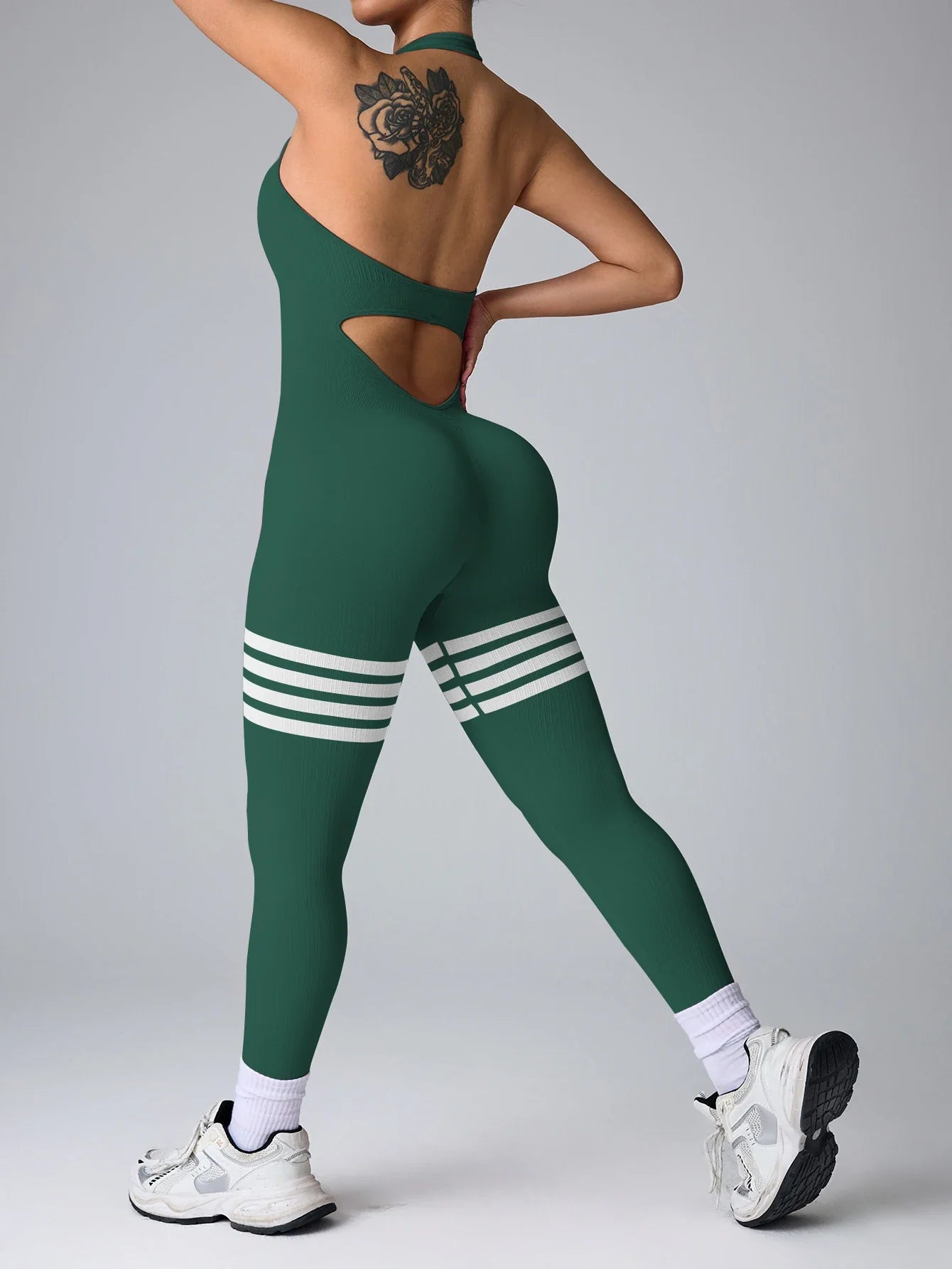 Women Line Backless Gym Yoga Jumpsuits Training Yoga Butt Lifting Workout Fitness Halter Rompers Bodysuita