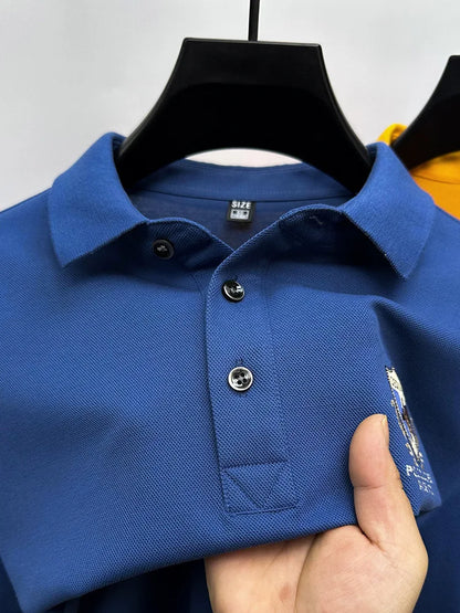 High end luxury silk cotton short sleeve POLO shirt men's summer fashion brand embroidered T-shirt cool wrinkle resistant top