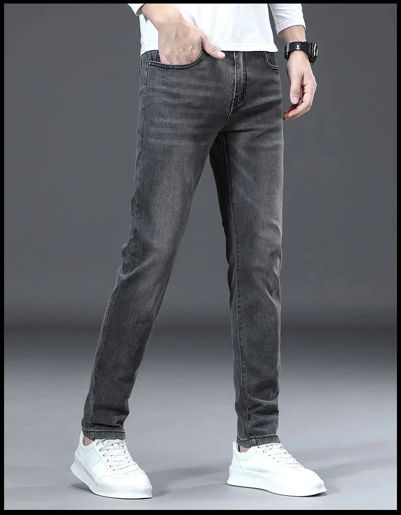 Men's Jeans Affordable Fashionable Elastic Slim Fit Light Straight-leg High-end Denim Long Pants Men's Trousers Denim Long Pants