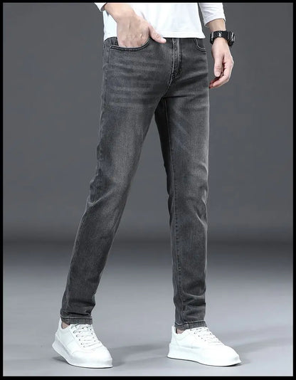 Men's Jeans Affordable Fashionable Elastic Slim Fit Light Straight-leg High-end Denim Long Pants Men's Trousers Denim Long Pants