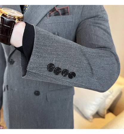 (Jackets+Pants) Luxury Double Breasted Design Slim Fit Suit High Quality Fashion Men's Wedding Social Suit Tuxedo 2 Piece Set