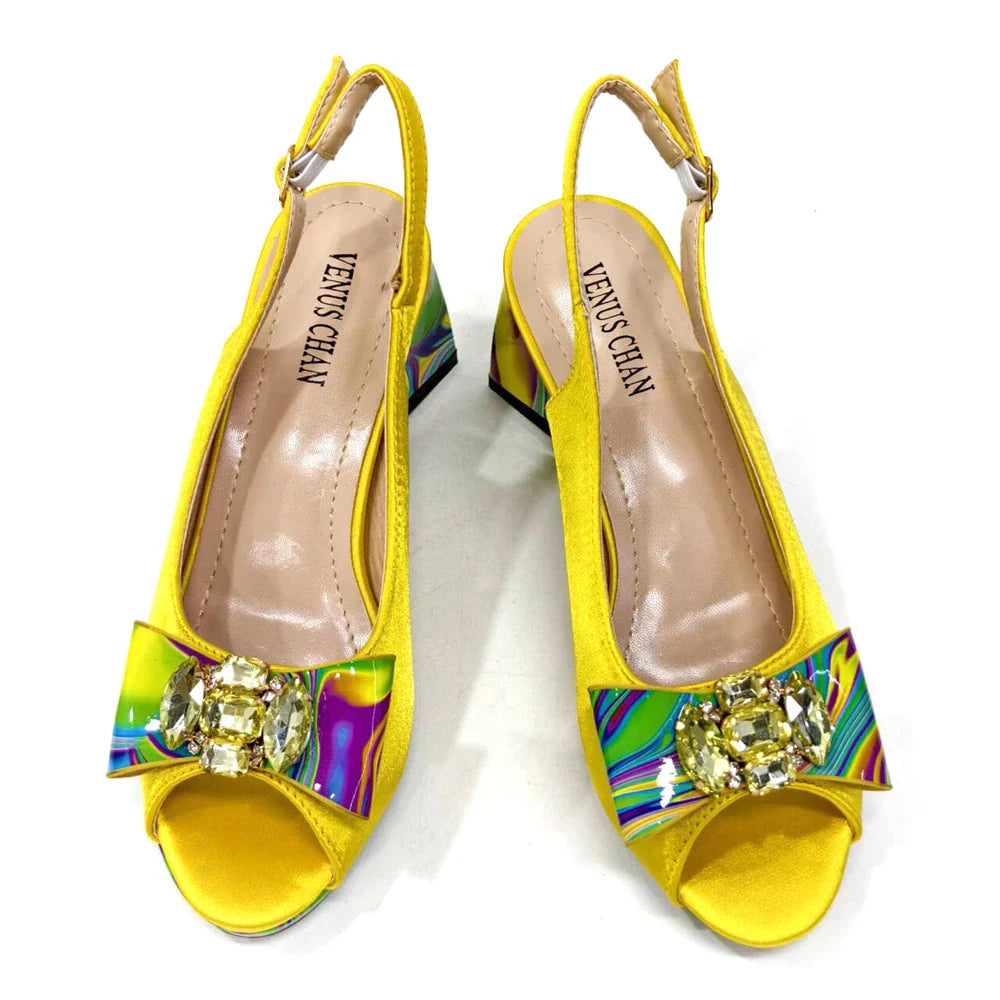 Fashion Purple Color Painted Rhinestones Elegant Peep Toe Sandals Shoes and Bag Set Italian Heels for Womens