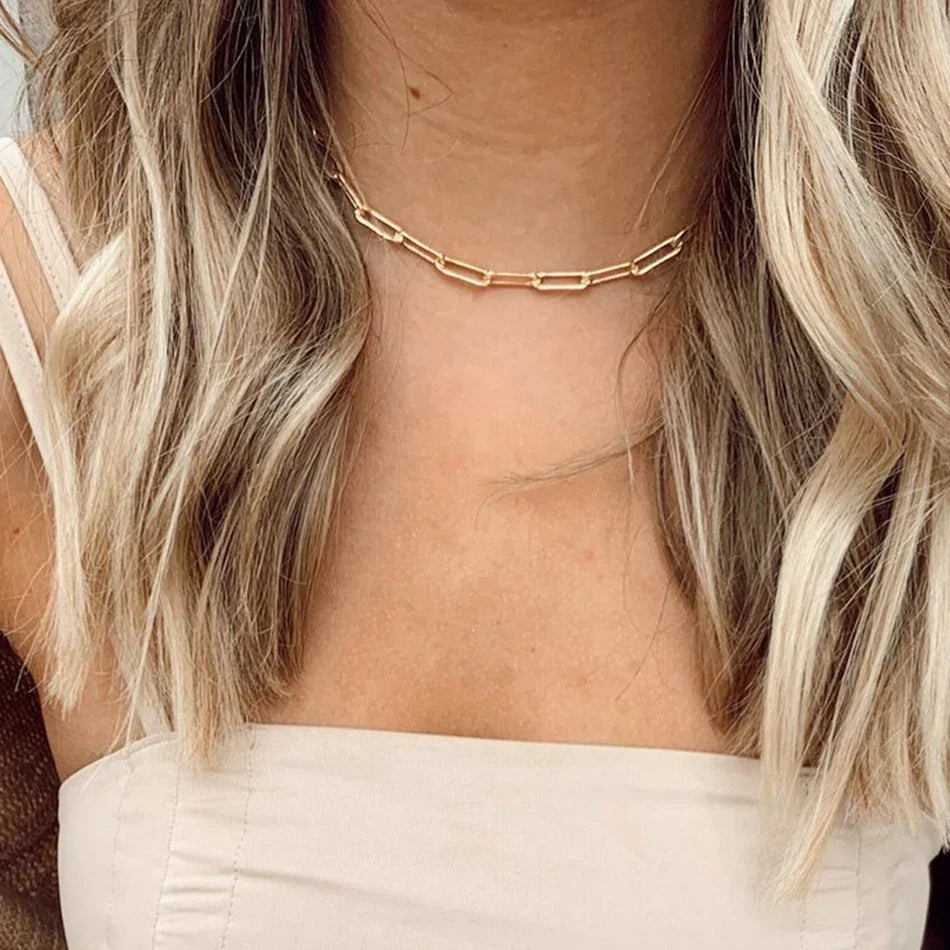 Fashion Paperclip Link Chain Women Necklace Stainless Steel Gold Color Chain Necklace For Women Men Jewelry Gift