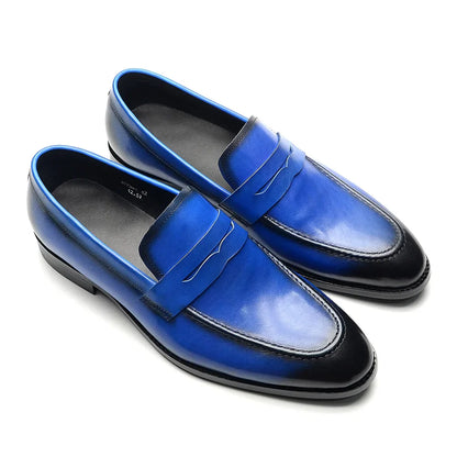 Luxury Brand Slip-On Men's Dress Shoes Genuine Leather Italian Penny Loafers Brown Blue Black Wedding Party Formal Footwear Male