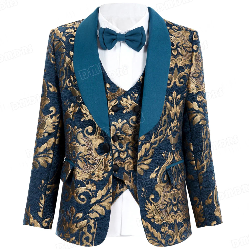 Luxury 4-Piece Set Suit Set for Boys 3-14 Years, Slim Fitting Jacket Vest Pants Bow-tie, Wedding Dresswear for Chidren In Stock