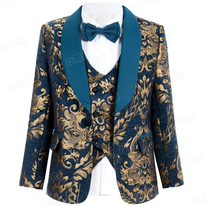 Luxury 4-Piece Set Suit Set for Boys 3-14 Years, Slim Fitting Jacket Vest Pants Bow-tie, Wedding Dresswear for Chidren In Stock