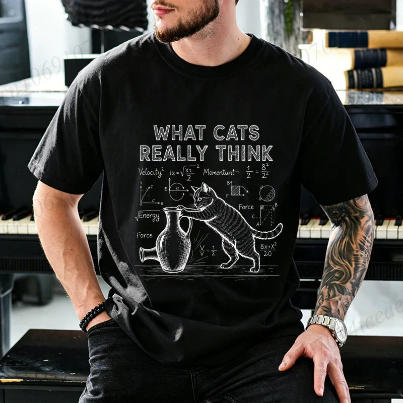 Cat Physics Science Joke Men's T Shirt Funny Math Cat Print Tees T-Shirts Men Women Casual Short Sleeve Streetwear Plus Size