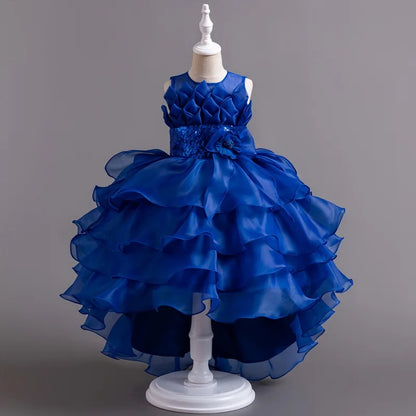 Summer Children's Wedding Flower Girl Tail Organza Elegant Evening Dress Bow Cute Birthday Party Girl Princess Dress