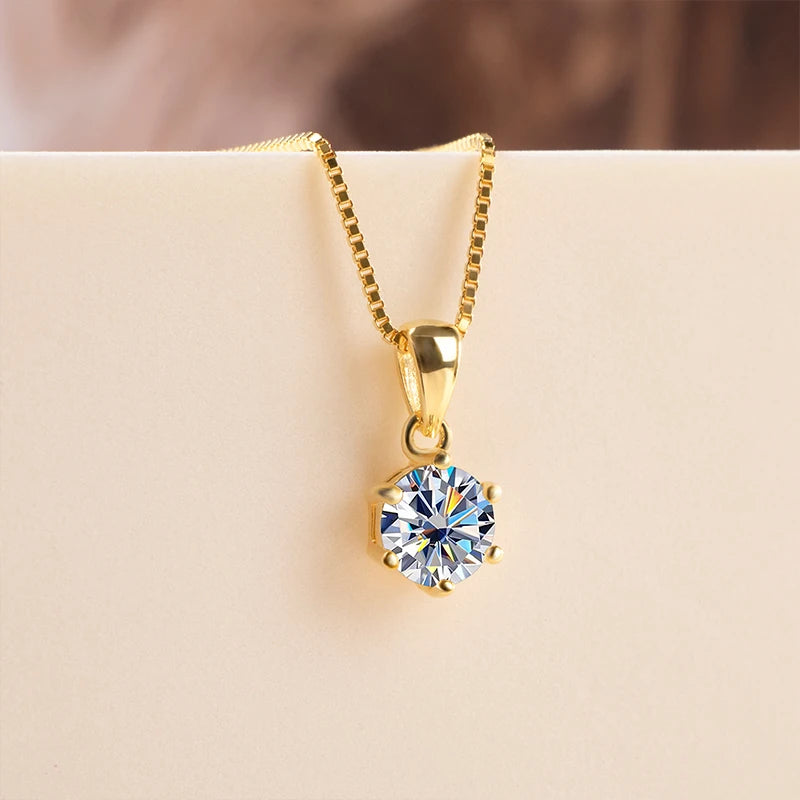 1Carat Moissanite Jewelry Set For Women Sterling S925 Silver Gold Plated Necklace Earrings Ring GRA Certified Wedding