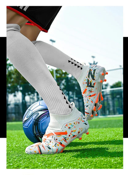 LiXingMing Football Boots Men White Professional High-Tops Soccer Society Cleats Football Shoes Non-Slip Match Training Sneaker
